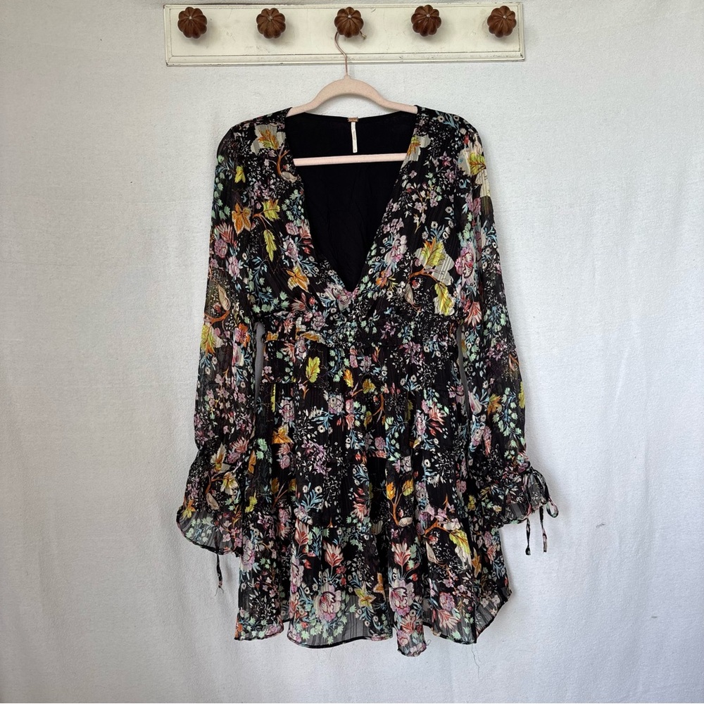 Free People Black Floral Long Sleeve Mini Dress